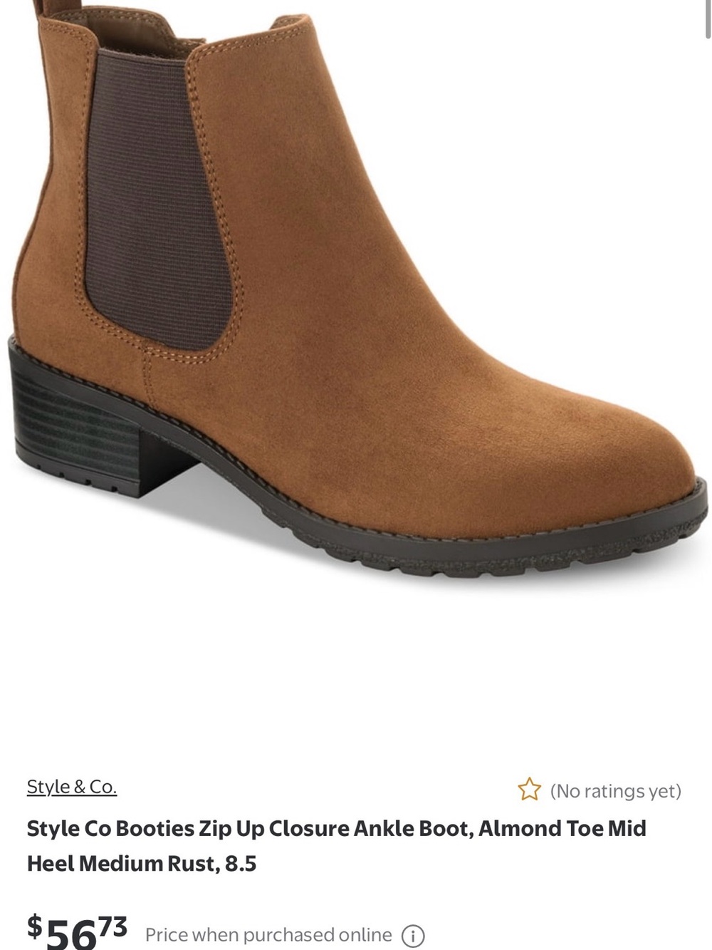 Style & Co. Tan Suede-Look Chelsea Ankle Boot FREE SHIPPING